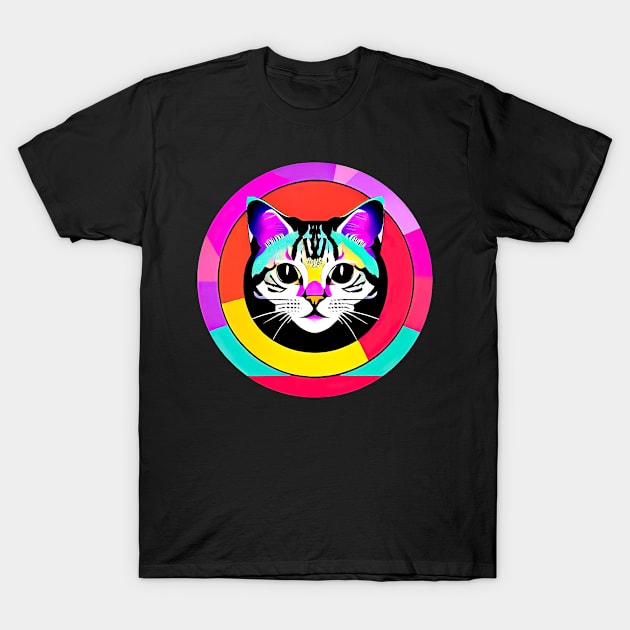 Abstract Cat Portrait Inside The Round Geometrical Circle T-Shirt by funfun